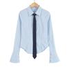 Top Corto Novedoso de Cintura Ajustada Moda Nicho Estilo Academia Francesa Sentido del Diseño Lazo Solapa Camisa de Manga Larga a Rayas