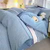Juego de Ropa de Cama de Algodón Puro Cepillado, Cuatro Piezas, Sin Estampado, Clase A, para Dormitorios de Estudiantes, Sábana de Algodón Puro, Funda de Edredón, Funda de Edredón de Regalo, Juego de Tres Piezas