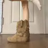 Botas de tornozelo Birkenstock estilo retrô, que aumentam a altura, para mulheres, nova coleção de outono 2026, versáteis e afinam a silhueta, perfeitas com saias, apresentando um design de camurça franzida
