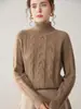 Suéter de Cachemira Grueso de Doble Capa para Otoño e Invierno para Mujer, Cuello Alto con Patrón de Diamantes, Jersey de Manga Larga, Suéter Base de Punto de Lana Adelgazante