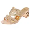 Sandalias de Verano para Mujer de Gran Tamaño Transfronterizas Europeas y Americanas con Tacón Grueso, Chanclas de Playa, Sandalias Huecas con Pedrería, Tallas Grandes al por Mayor
