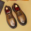 Zapatos casuales de vestir para hombre, zapatos Derby de piel, zapatos formales de piel, piel genuina, modernos y versátiles, disponibles en tallas grandes, con suelas gruesas para mayor altura