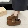 Mula de Lana de Cordero Gruesa de Suela Gruesa Zapatos de Algodón para Mujer Retro Hebilla Doble Cálido Engrosado Mocasín para Exteriores Zapatos de Algodón