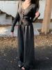 Este ano, o belo terno de malha popular feminino, roupas de outono e inverno com um conjunto de calças largas casuais da moda, terno de três peças