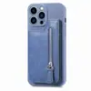 Adecuado para Apple 16Pro Max Estilo Cremallera con Soporte para Tarjetas de Borde Recto Funda Trasera para Teléfono con Ranura para Tarjetas Iphone15/14