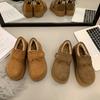 Plataforma Bico Redondo Burken Fosco Sapatos Femininos Inverno 2024 Novos Botas de Neve Forradas com Lã Loafer com Velcro Sapatos de Algodão