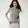 Nueva colección de otoño e invierno: Cárdigan de punto de cachemira con cuello polo y ribete de encaje, color liso, versátil, adelgazante y adecuado para el trabajo