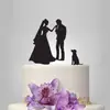 Pastel de boda simple regalo inserción de tarjeta de pastel acrílica personalizada novio novia y perro inserción de tarjeta de pastel