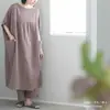 Verano 2026 Nuevo Vestido Holgado de Color Sólido de Manga Corta Talla Grande Cuello Redondo Ropa de Casa para Mujer