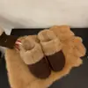 Diadema Retro de Piel Zapatillas de Media Piel Invierno Gamuza Zapatillas Perezosas para Exteriores Cálidas con Forro de Terciopelo Zapatillas de Algodón sin Cordones para Mujer