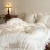 Simplicidade francesa! Conjunto de quatro peças Tencel de algodão 100s, algodão puro, adequado para todas as estações, inclui lençol de baixo, capa de edredom 100% algodão e conjunto de colcha 4