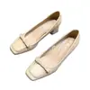 Zapatos de mujer con lazo estilo francés, nuevo modelo de otoño 2026, punta cuadrada, moda elegante vintage, corte bajo, tacón alto grueso, zapatos de trabajo