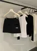 Y.JIA Conjunto de cárdigan de manga larga estilo coreano para el otoño con protección solar + top de tirantes con cuello en V + falda de cintura alta 1352