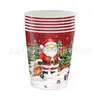 Decoración de Mesa para Fiesta Navideña Familiar Transfronteriza Vasos de Papel Desechables de Muñeco de Nieve Navideño Platos de Papel Manteles Suministros para Vajilla