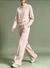 2026 Novo Conjunto de Moda Europeia e Americana para Mulheres, Cor Sólida, Gola Alta, Cardigan, Moletom e Calça de Pernas Largas para Mulheres Independentes