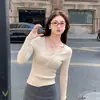 Suéter de tricô com renda fashion de gola V para mulheres, novo estilo coreano outono e inverno 2025, top básico de alta qualidade