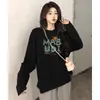 Camiseta de algodón de entrega única Camiseta interior estampada retro americana para mujer otoño holgada talla grande chica rellenita top de manga larga