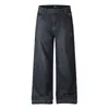 Jeans Patchwork Personalizados para Hombre, Estilo High Street, Diseño Holgado de Pierna Ancha con Pinzas, Pantalones Casuales de Pierna Recta