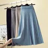 Saia Tricô de Cintura Alta Nova Outono e Inverno 2025 para Mulheres, Saia Lã Midi Flare, Saia Plissada Versátil Estilo Preppy