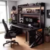 Mesa de Computador Mesa de Estudo Mesa de Escritório Conjunto Completo com Mesa e Cadeira Painel Perfurado Mesa Gamer Estante de Chão