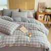 Novo Conjunto de Quatro Peças Tingido em Fio 100% Algodão Lavado Conjunto de Três Peças 100% Algodão para Dormitório Estudantil Lençol de Cama Individual Capa de Edredom Roupa de Cama