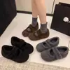 Sapatos Birkenstock femininos que aumentam a altura para outono e inverno, com adição de fleece e algodão, novo modelo 2026, sapatos Mary Jane de sola grossa com fivela e design peludo