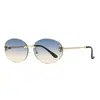 Nuevas Gafas de Sol de Moda Europeas y Americanas con Borde Cortado Ovalado para Mujer, Gafas de Sol Antiv UV de Moda, Montura Sin Marco de Cabeza de Leopardo de Gama Alta