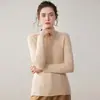 Tricô de Caxemira com Gola Alta Meia e Zíper para Mulheres no Outono e Inverno Cor Sólida Slim Top para Usar por Baixo Pulôver Base Malha para Trabalho para Mulheres