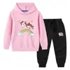 Primavera y Otoño 2023 nueva ropa infantil transfronteriza suéter con capucha para niños pantalones conjunto de dos piezas bebé algodón manga larga