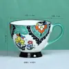 Caneca de café da manhã em cerâmica de alto valor, com relevo pintado à mão, acompanhada de colher, pode ir ao forno de micro-ondas