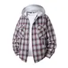 Nueva camisa de manga larga a cuadros con capucha para hombre transfronteriza, top de moda juvenil, chaqueta casual de doble bolsillo para hombre