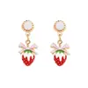 Pendientes de fresa con lazo estilo dulce y femenino, con goteo de aceite, Pendientes de frutas 3D lindos de venta transfronteriza, Joyería de venta caliente transfronteriza