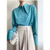 Camisas de Alta Qualidade para Mulheres, Estilo Japonês e Coreano com Inspiração Francesa, para Primavera e Outono, com Efeito de Caimento, Camadas Únicas, Colarinho Pontudo Estiloso e de Nicho