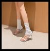 Sandalias de Tacón de Aguja de Tela Elástica con Puntera Redonda de Caña Alta Verano 2024 Transfronterizas Europeas y Americanas con Punta Abierta Tallas Grandes Tacones Altos Exteriores para Mujer