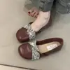 Versão em couro macio ~ Novos sapatos casuais estilo chinês retrô, sem cadarço, bico redondo, sapatilhas versáteis Mary Jane