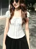 Estilo coreano, suave e doce, gola quadrada, mangas bufantes curtas, feminino, verão, novo estilo, acinturado, versátil, deslumbrante e bonito, conjunto