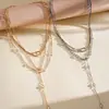 Collar de nudo de cristal de tres piezas estilo metal europeo y americano, cadena para la clavícula de nicho de alta gama, accesorio simple y versátil