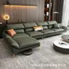 Sofá de cuero minimalista italiano con reposabrazos grandes y diseño de soporte para brazos que alivia la presión, patas doradas, sofá de tela para combinación de esquina de sala de estar