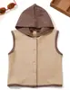 Colete Estilo Coreano~Moda Colete Bebê Gola Redonda, Peça de Roupa da Moda para Primavera e Outono, Colete com Capuz para Bebê Estilo Japonês