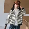 Jaqueta com Capuz Listrada para Meninas, Casaco Casual Solto Estilo Coreano para Primavera e Outono, Top Versátil da Moda para Crianças Maiores, Roupa de Outono