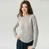 Estilo Outono e Inverno Caxemira Seda de Amora Gola Redonda Manga Raglã Cor Sólida Solto Casual Versátil Tricô Camada Base Suéter Feminino