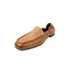 Mocasines de Cuero Vacuno de Primera Capa para Mujer, Zapatos Planos, Nuevo Estilo Primavera Temprana, Cuero Genuino, Punta Redonda, Cuero Suave Envejecido, Zapatos de Corte Medio Individuales para Mujer