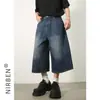 Nuevos Shorts de Mezclilla Rectos de Tres Cuartos Lavados Vintage Desgastados de Ajuste Holgado para Hombre, Verano 2026, Ajuste Holgado, Azul Oscuro de Moda
