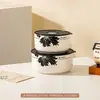 Tazón de Cerámica de Grado Alimenticio con Tapa, Juego de Tres Piezas, Lonchera para Microondas, Caja para Frutas, Tazón para Fideos Instantáneos, Caja de Regalo, Regalo Souvenir