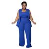 Amazon Comercio Exterior Transfronterizo Mujer chica gordita Color Sólido Ajustado Talla Grande Mujer Europeo y Americano Mujer Traje de Verano de Tres Piezas