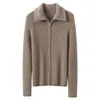 Novo Cardigan Macio e Fofo 100% Caxemira Pura Outono/Inverno Feminino Tricô Listrado Zíper Gola Estilo Coreano Pequena Jaqueta