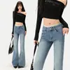 26 Colección de otoño e invierno transfronteriza nueva: Jeans de mezclilla de peso pesado estilo americano con un corte retro, de tiro bajo, holgado y con una pierna ligeramente acampanada - estilo mujer, disponibles para envío directo