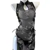 Lencería Sexy, Cheongsam de Gasa Estampada Sexy Transparente, Conjunto de Cheongsam de Estilo Antiguo Abstinente con Hebillas, Aberturas y Correas