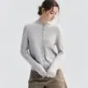 Kangsai Ni ~ Cardigan 100% Caxemira Pura Feminino Gola Meia-Alta Botões Malha Suéter Versátil Casaco Simples