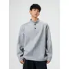 Camisa Henley transfronteriza estilo americano, camiseta de manga larga para hombre, negra, moderna, talla grande, corte holgado, ropa casual para hombre, sudadera de capa base